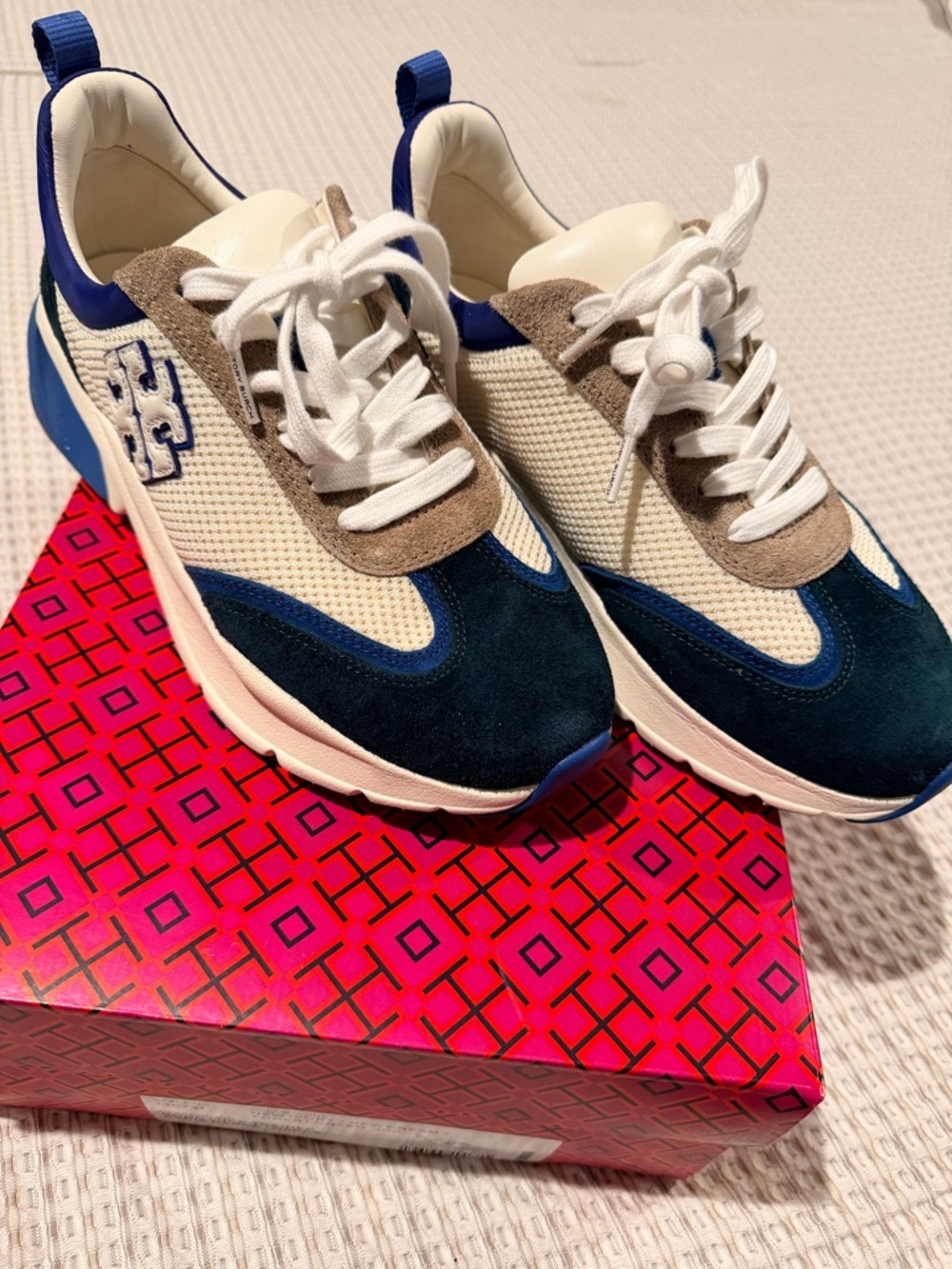 Navy & White Suede Accent Sneakers